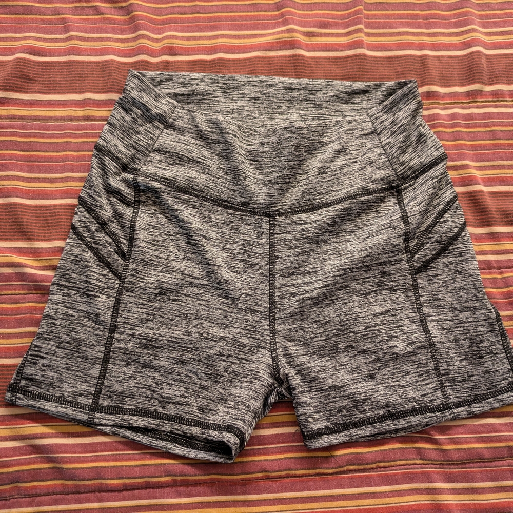 Gray Compression Athletic Shorts with High-Rise Waistband